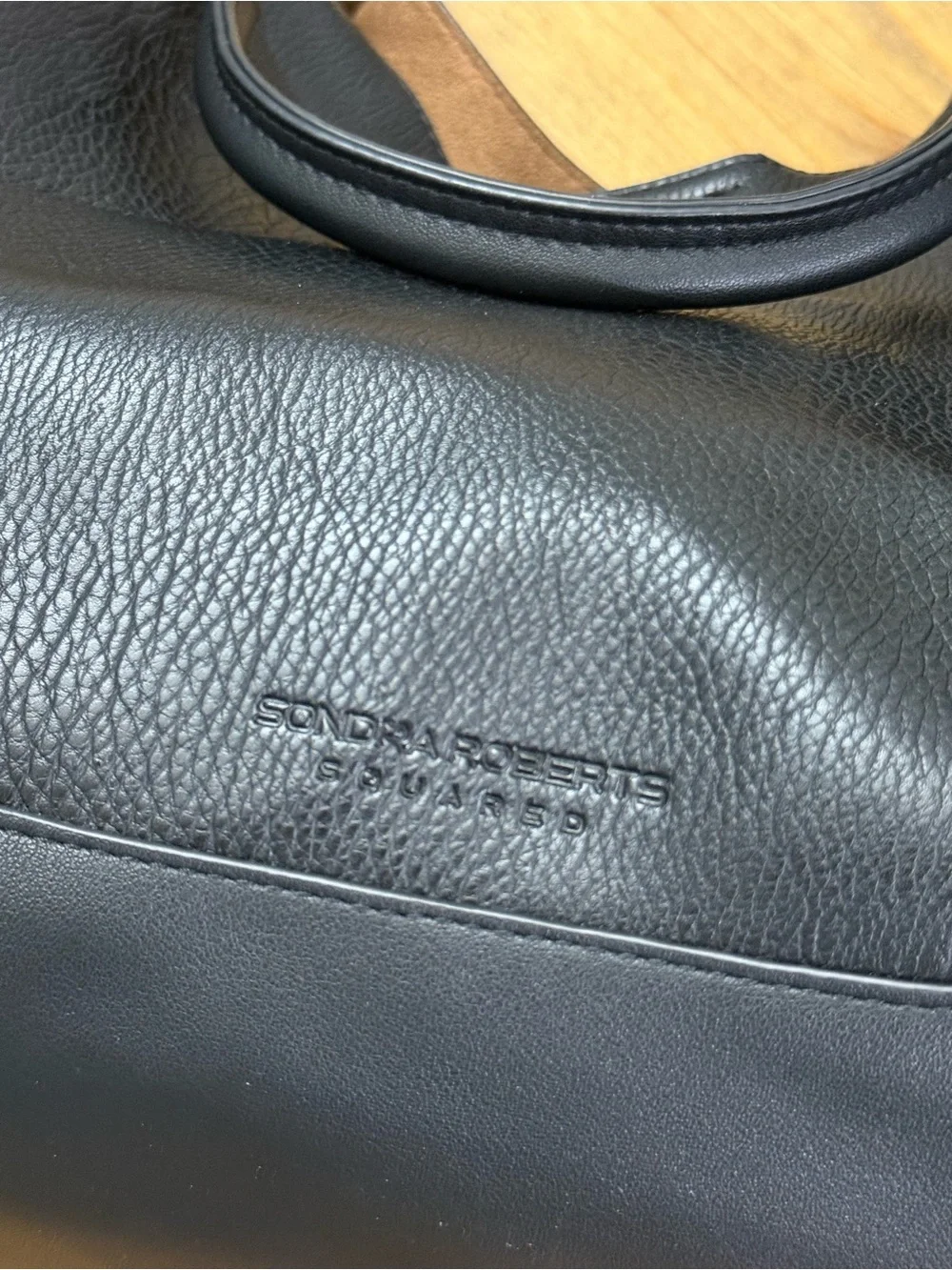 Sondra Robert’s Squared Black Pebble Leather Convertible Hobo Bag